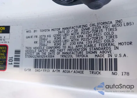2009 Toyota Tacoma z USA, uszkodzony, nr VIN 5TENX22N89Z643084